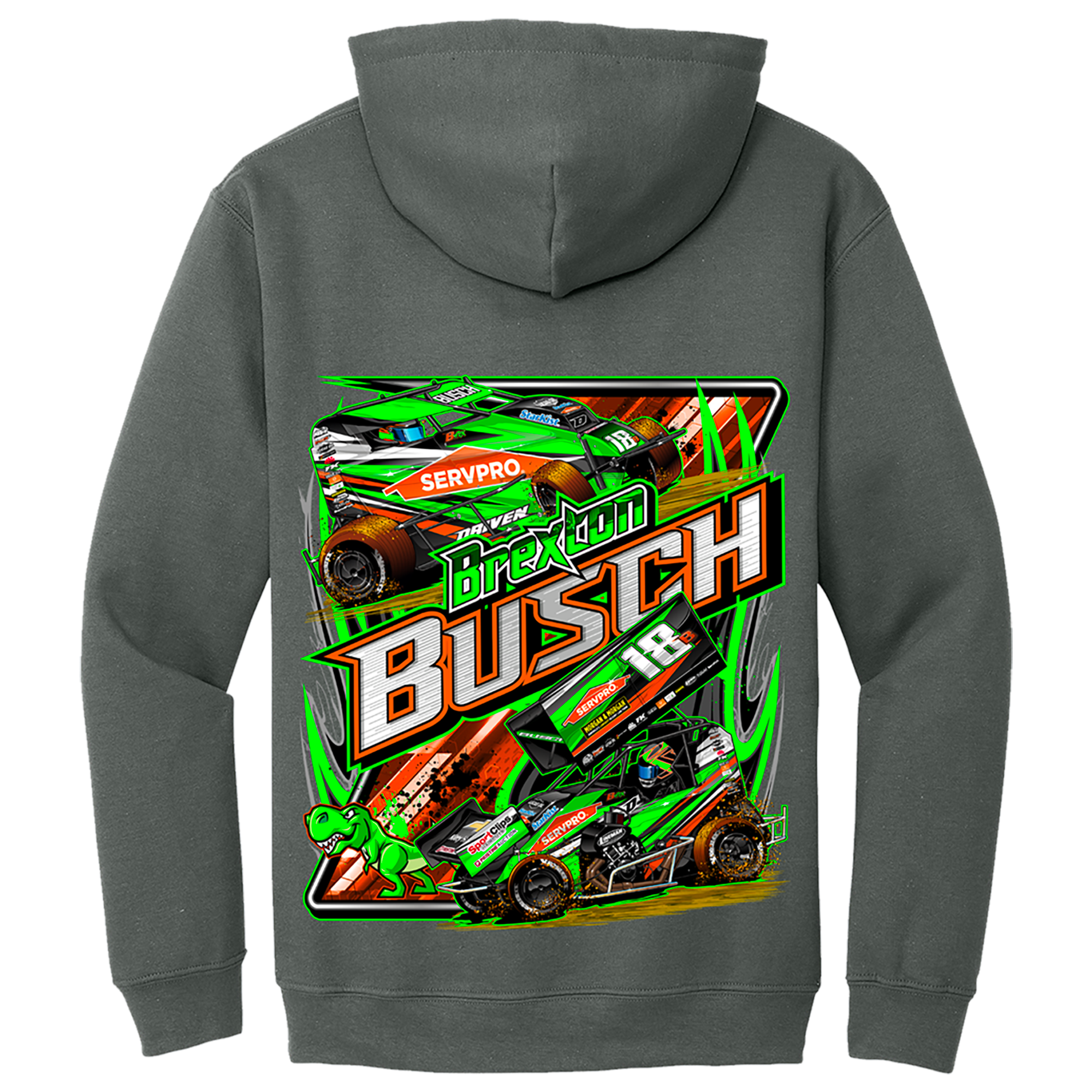 BREXTON BUSCH #18B MICRO SPRINT CHARCOAL 2-SPOT HOODIE