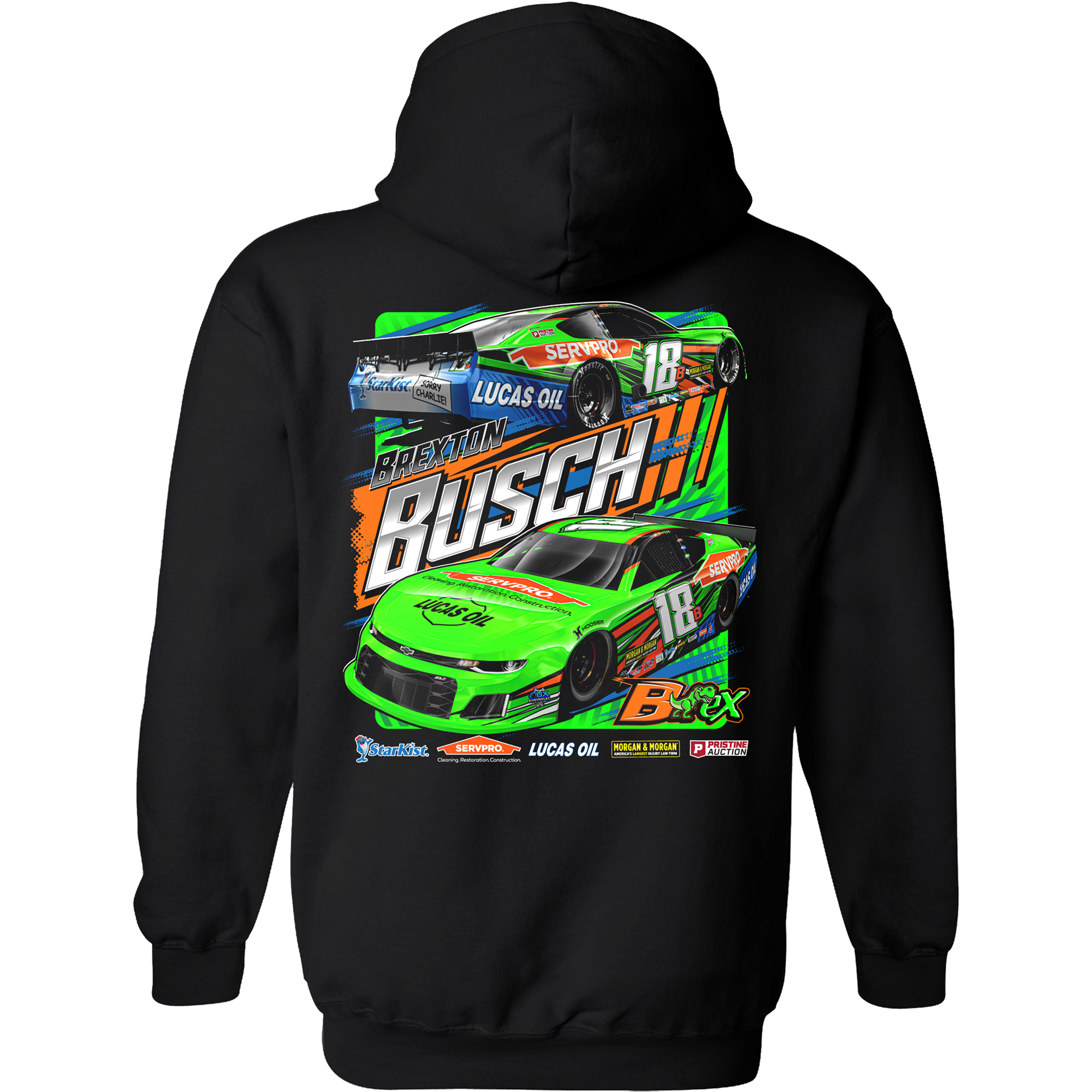 BREXTON BUSCH #18B LATE MODEL BLACK 2-SPOT HOODIE