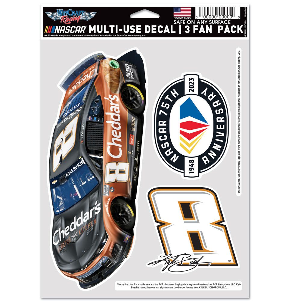 KYLE BUSCH #8 CHEDDAR'S MULTI USE DECAL 3-PACK